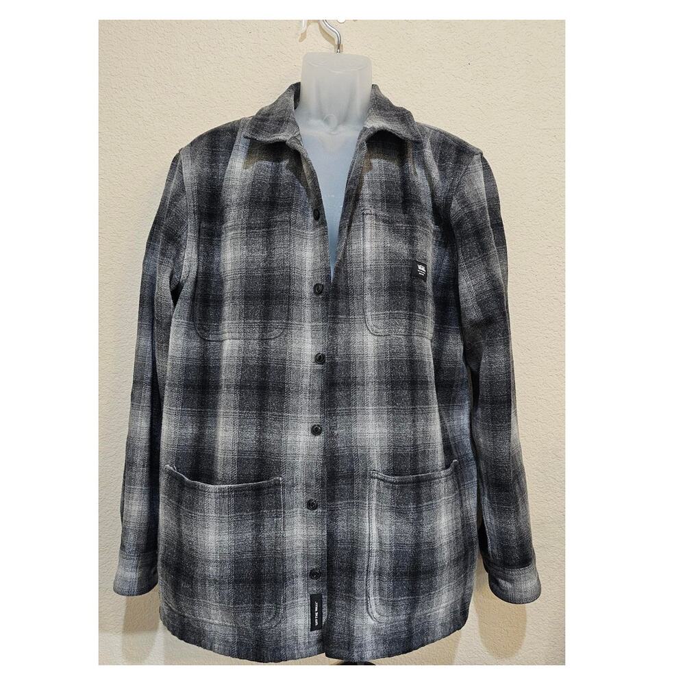Riderwood Vans Classic Fit Plaid Flannel Button-Up Shirt Black and Gray XL